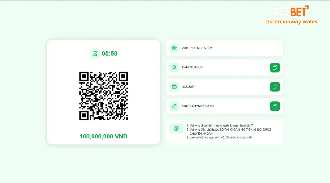 Hướng Dẫn Nạp Tiền 789bet - Trải Nghiệm Cá Cược Xanh Chín 7 | 789BET Số tiền nạp có thể tối đa lên đến 100 triệu VND trên 789Bet